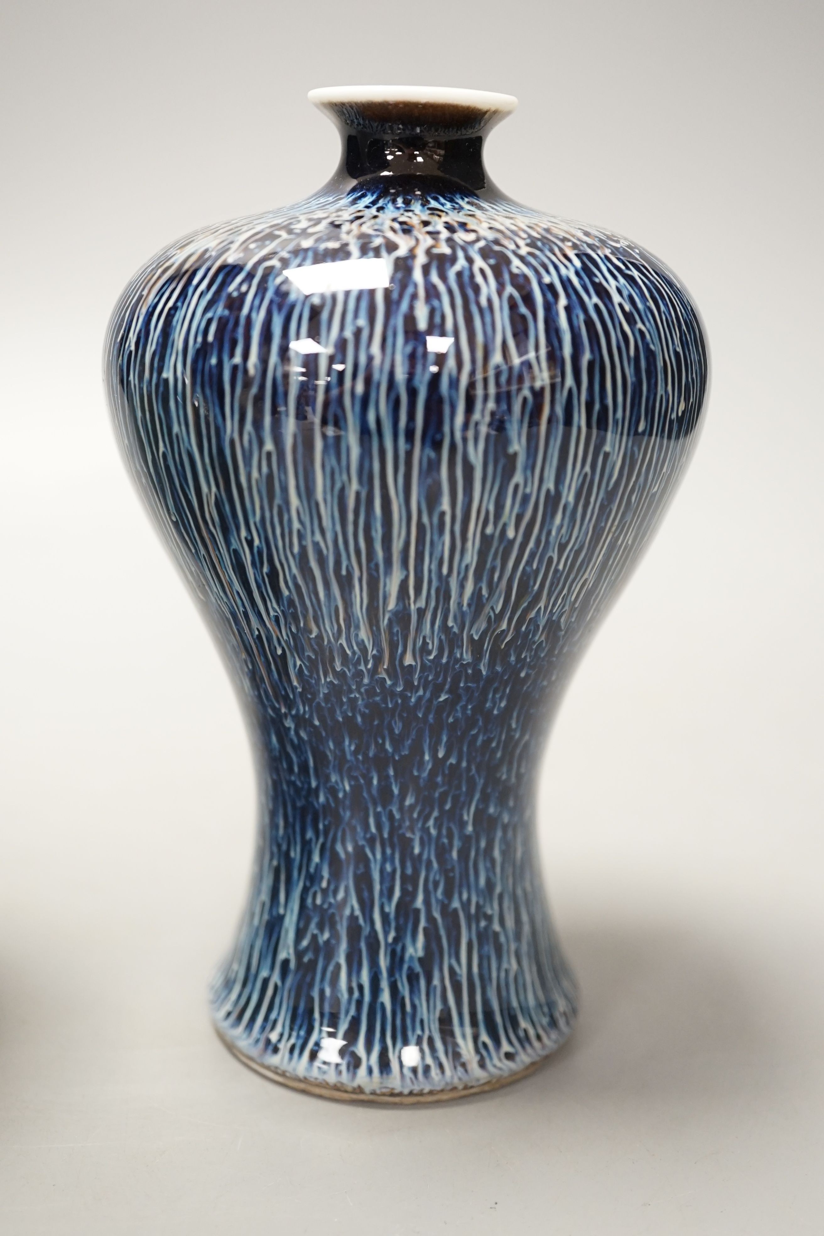 A Chinese turquoise flambe vase and a, flambé meiping, 28 cms high.